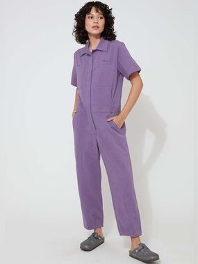 Back Beat Co. Organic Cotton Twill Boiler Suit in Purple Size Small
